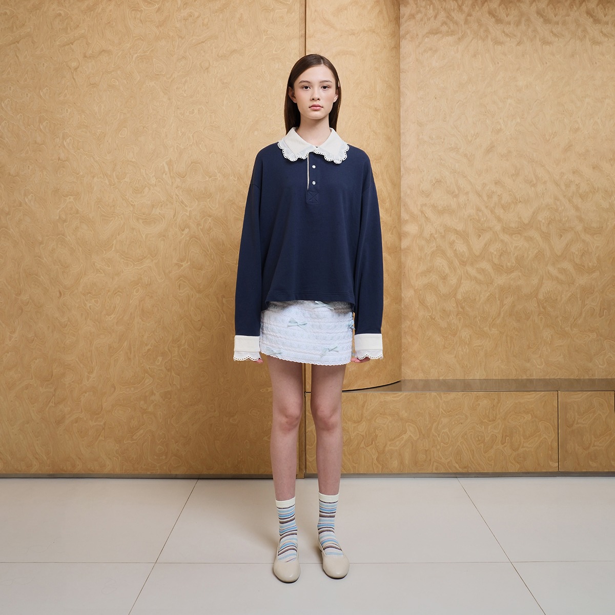 Vintage Lace Oversize Polo in Navy