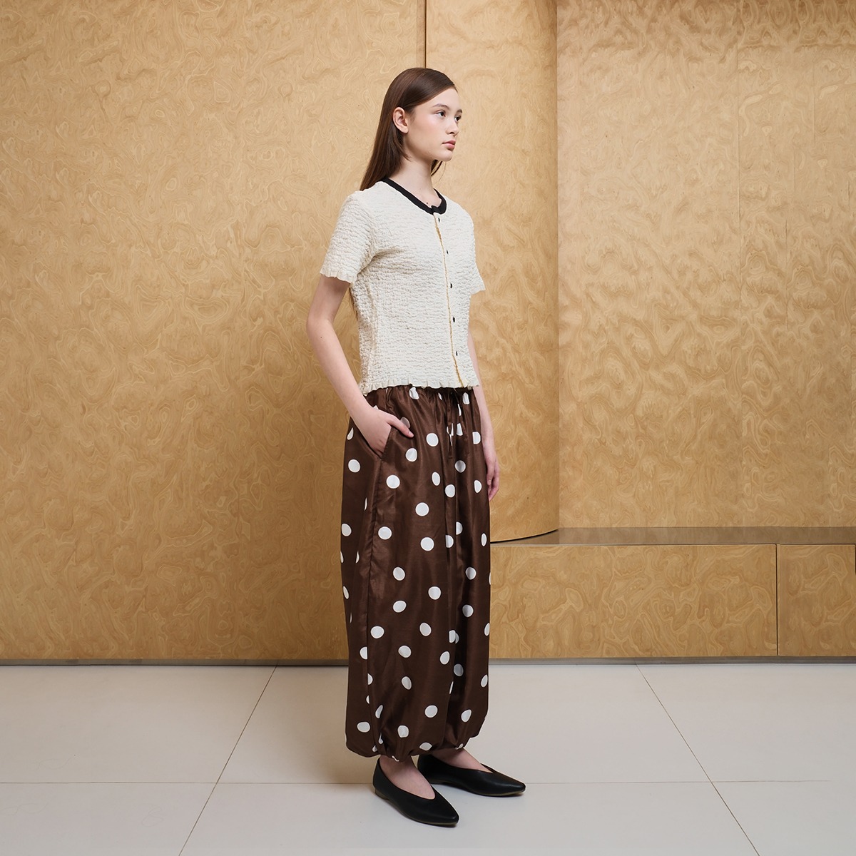 Crinkle Contrast Rib Blouse