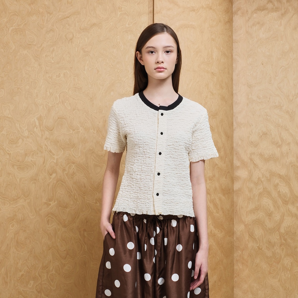 Crinkle Contrast Rib Blouse