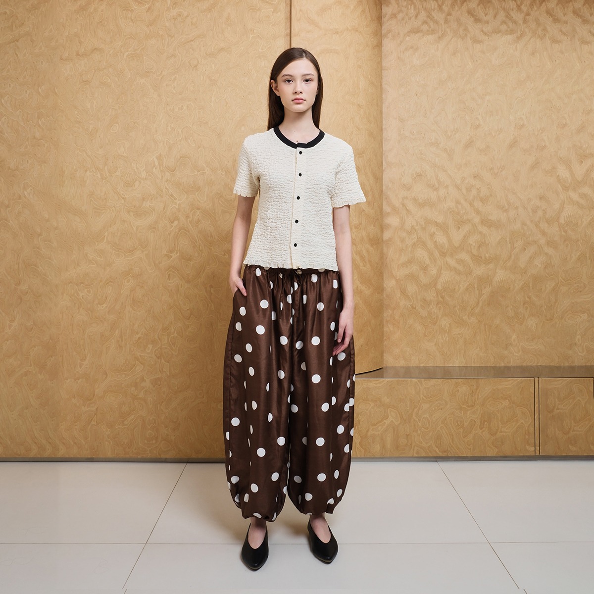 Crinkle Contrast Rib Blouse