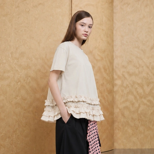 Stacking Frill Tee in Beige