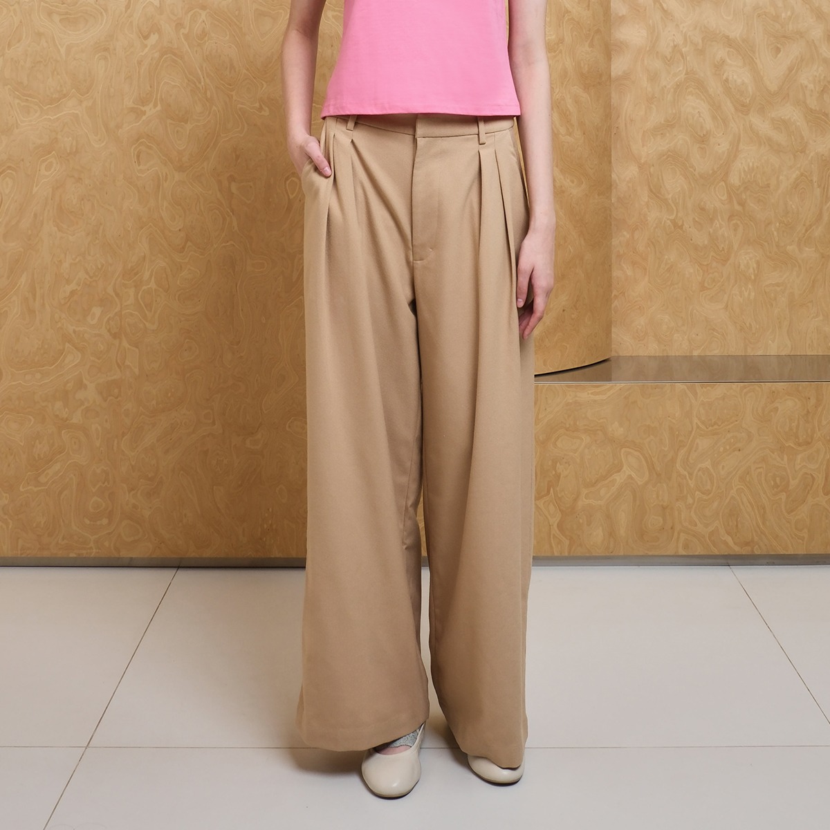 Fluid Pleated Pants in Sand