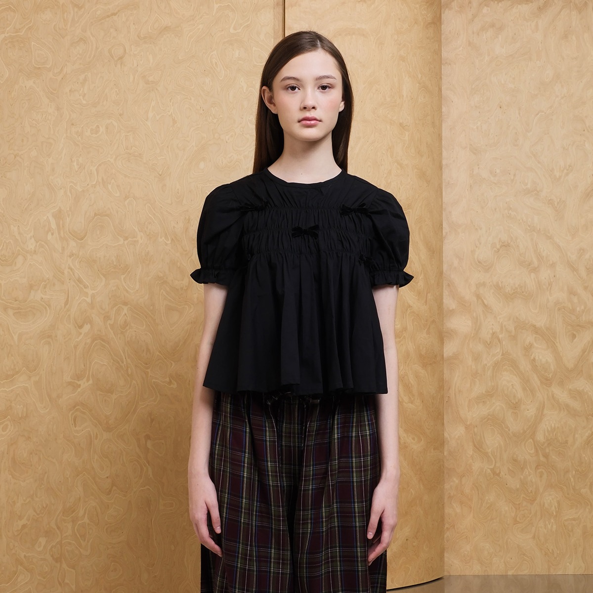 Ribbon Smock Top - All Black