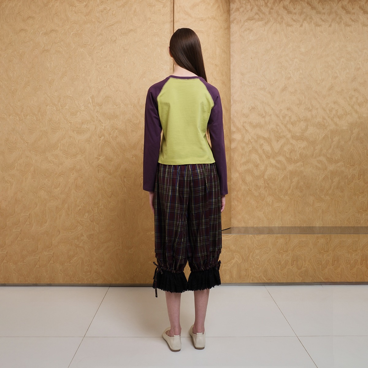 Plume Gather Plaid Pants