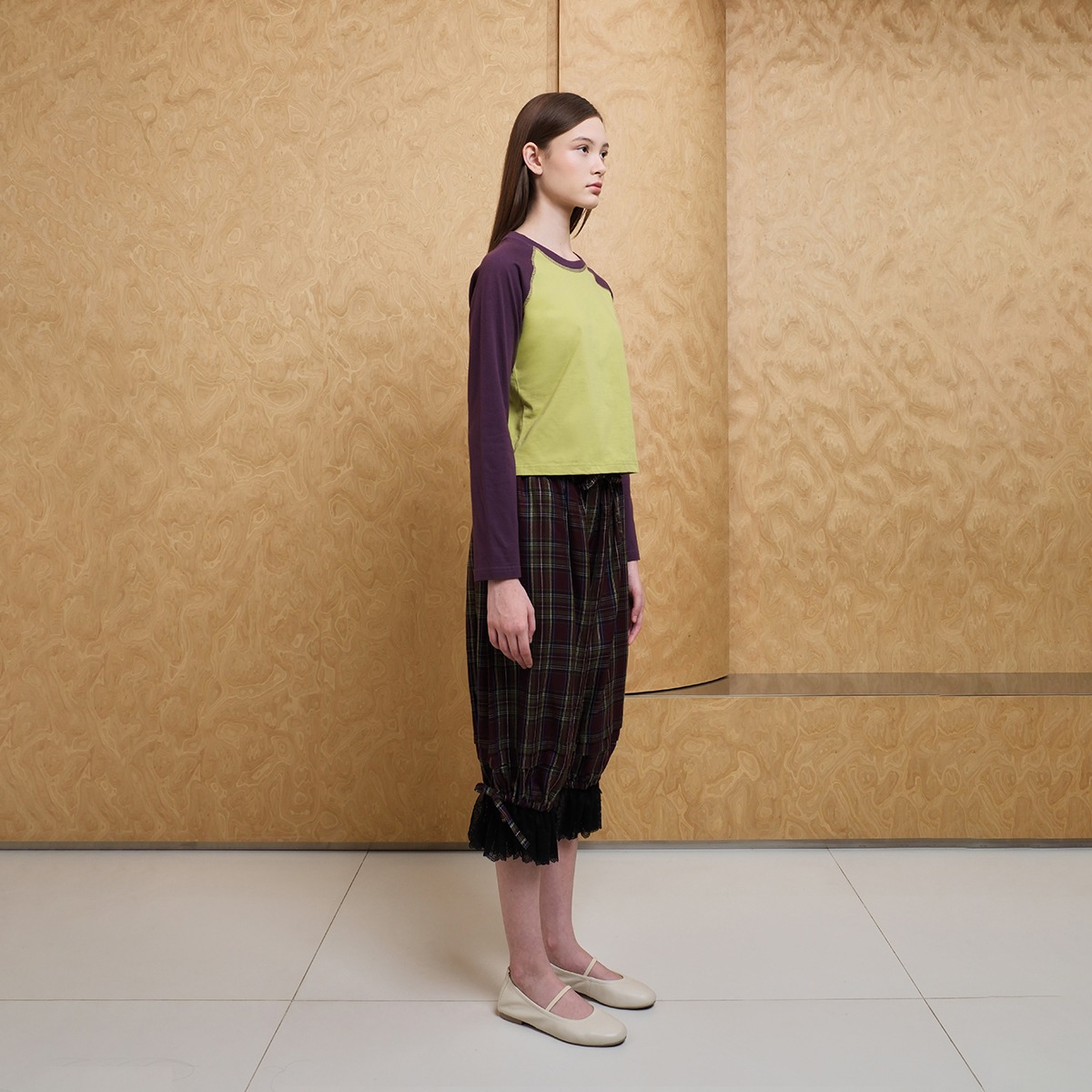 Plume Gather Plaid Pants