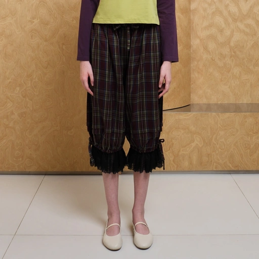 Plume Gather Plaid Pants 