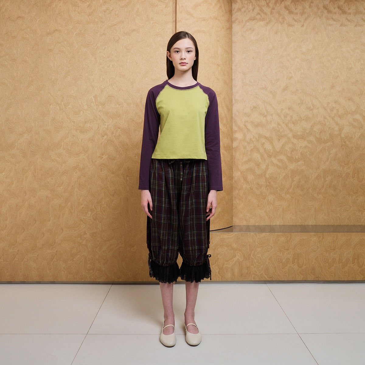 Plume Gather Plaid Pants