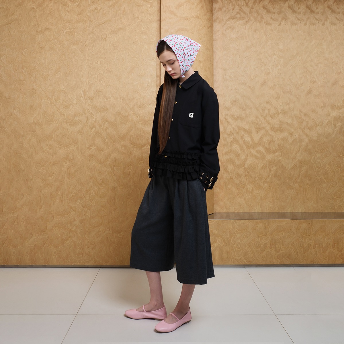Double Buckle Frill Jacket in Black