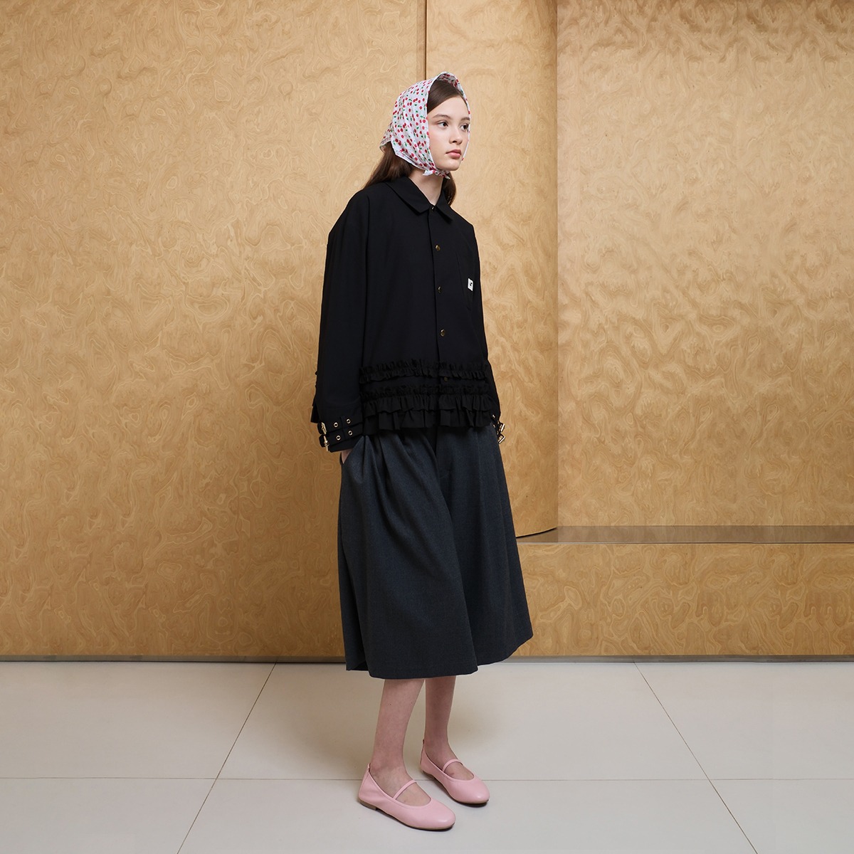 Double Buckle Frill Jacket in Black