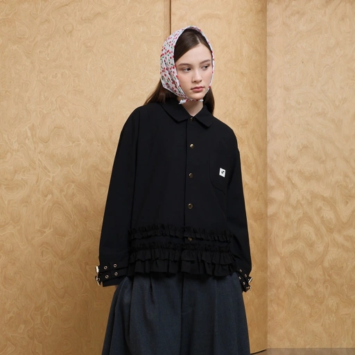 Double Buckle Frill Jacket in Black