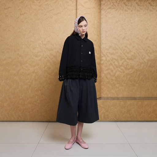 Double Buckle Frill Jacket in Black