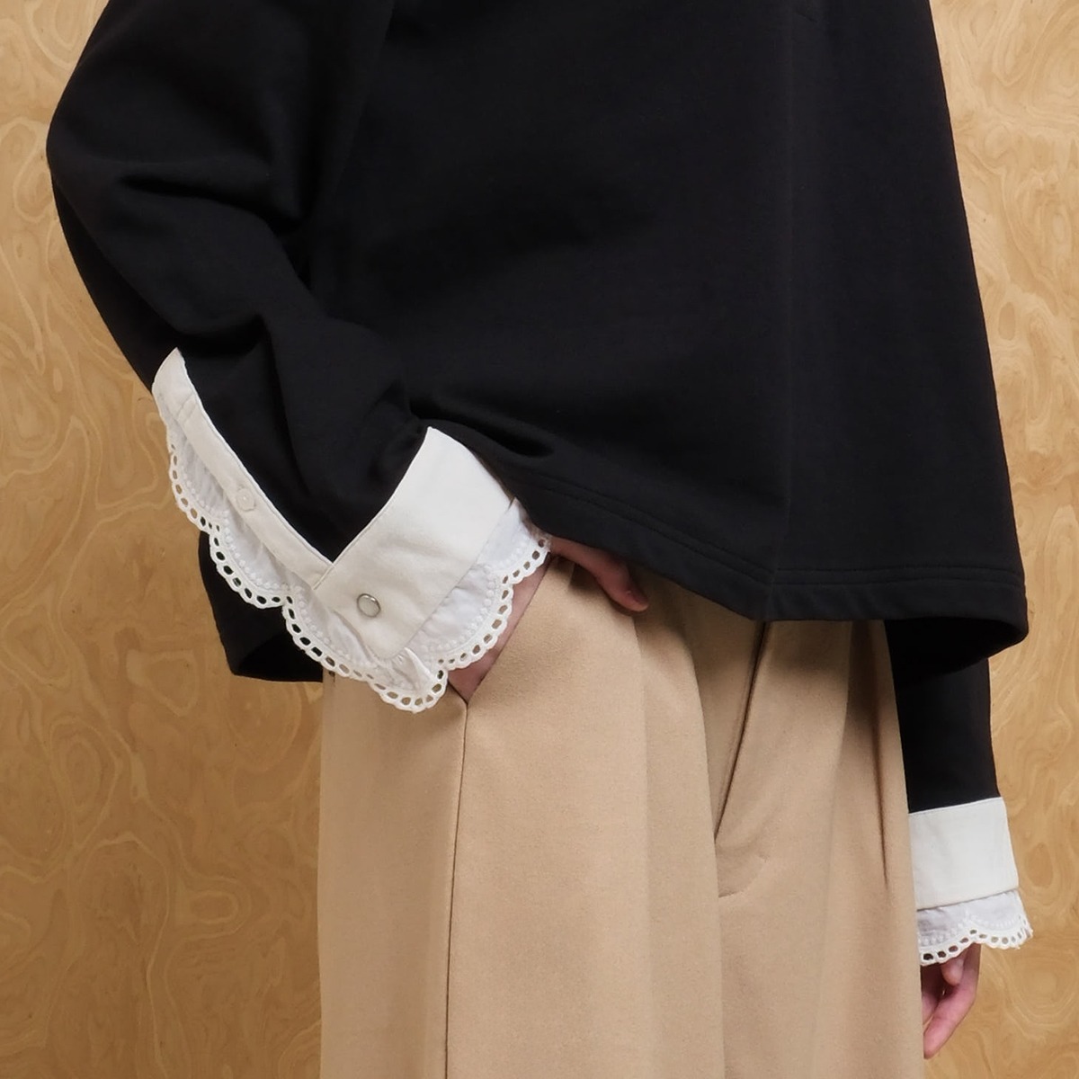 Vintage Lace Oversize Polo in Black