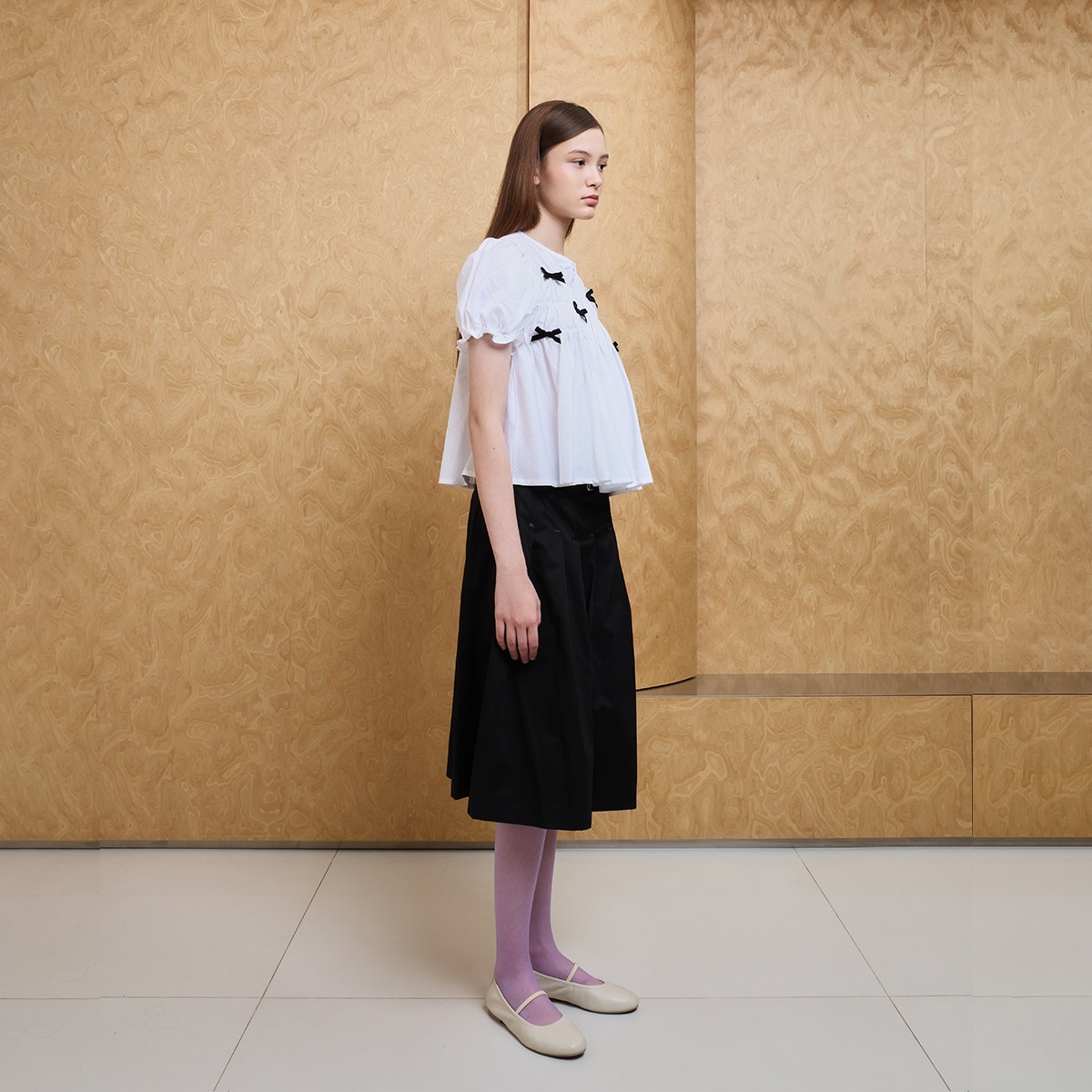 Ribbon Smock Top -  White & Black