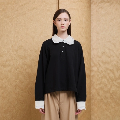 Vintage Lace Oversize Polo in Black