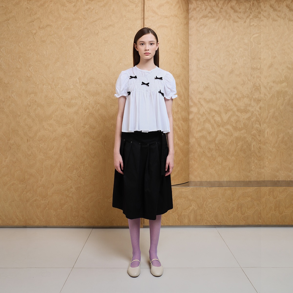Ribbon Smock Top -  White & Black