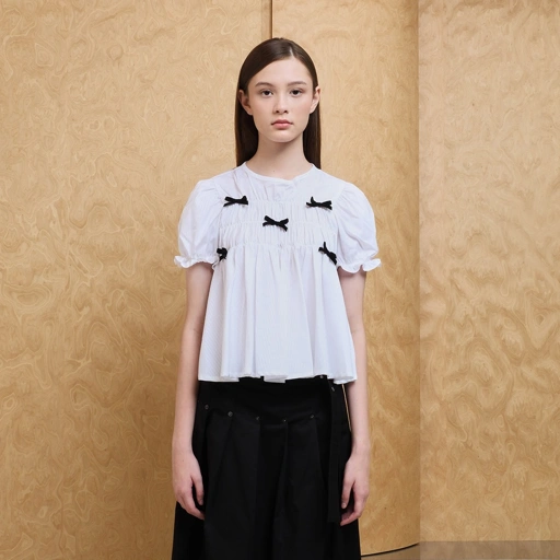 Ribbon Smock Top -  White & Black