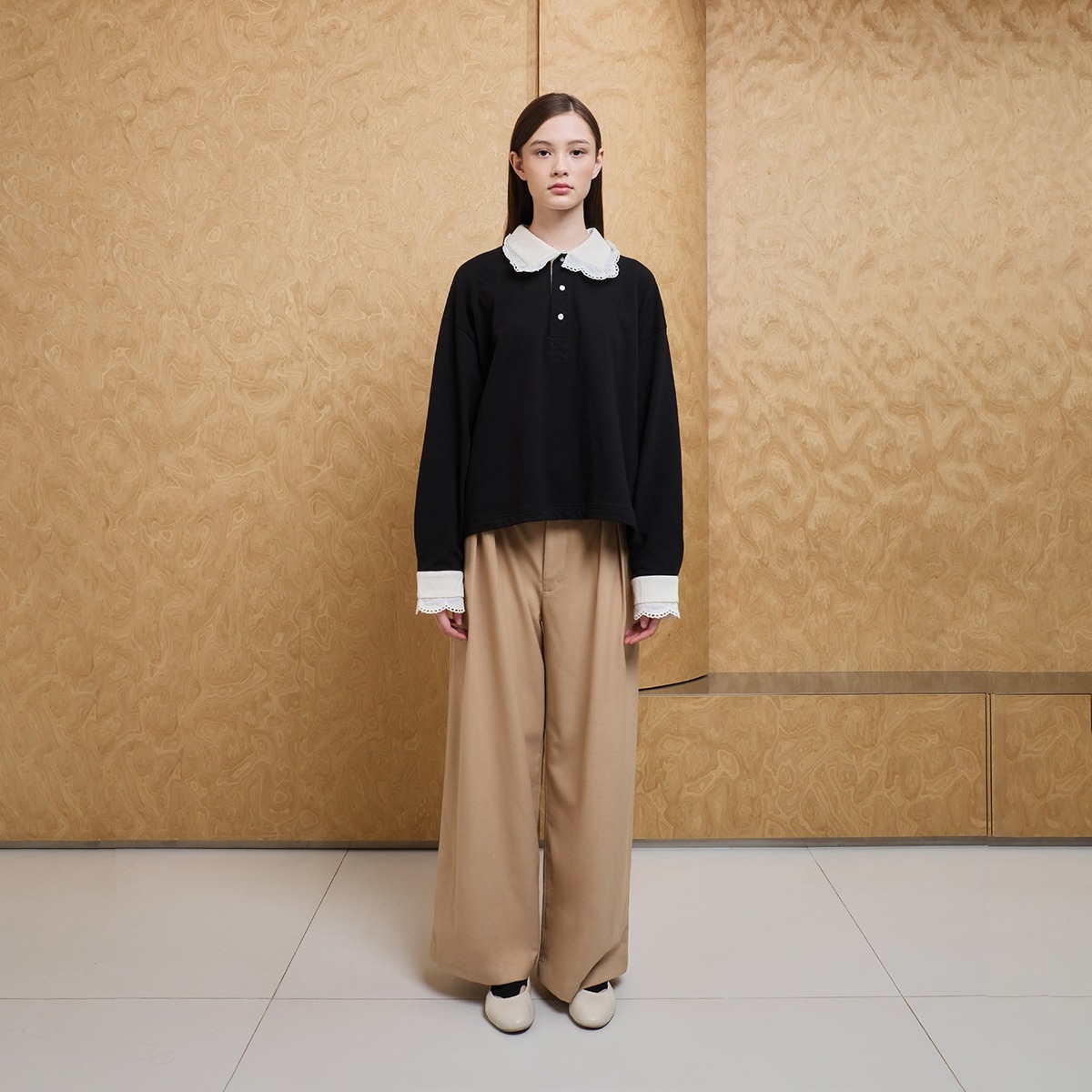 Vintage Lace Oversize Polo in Black