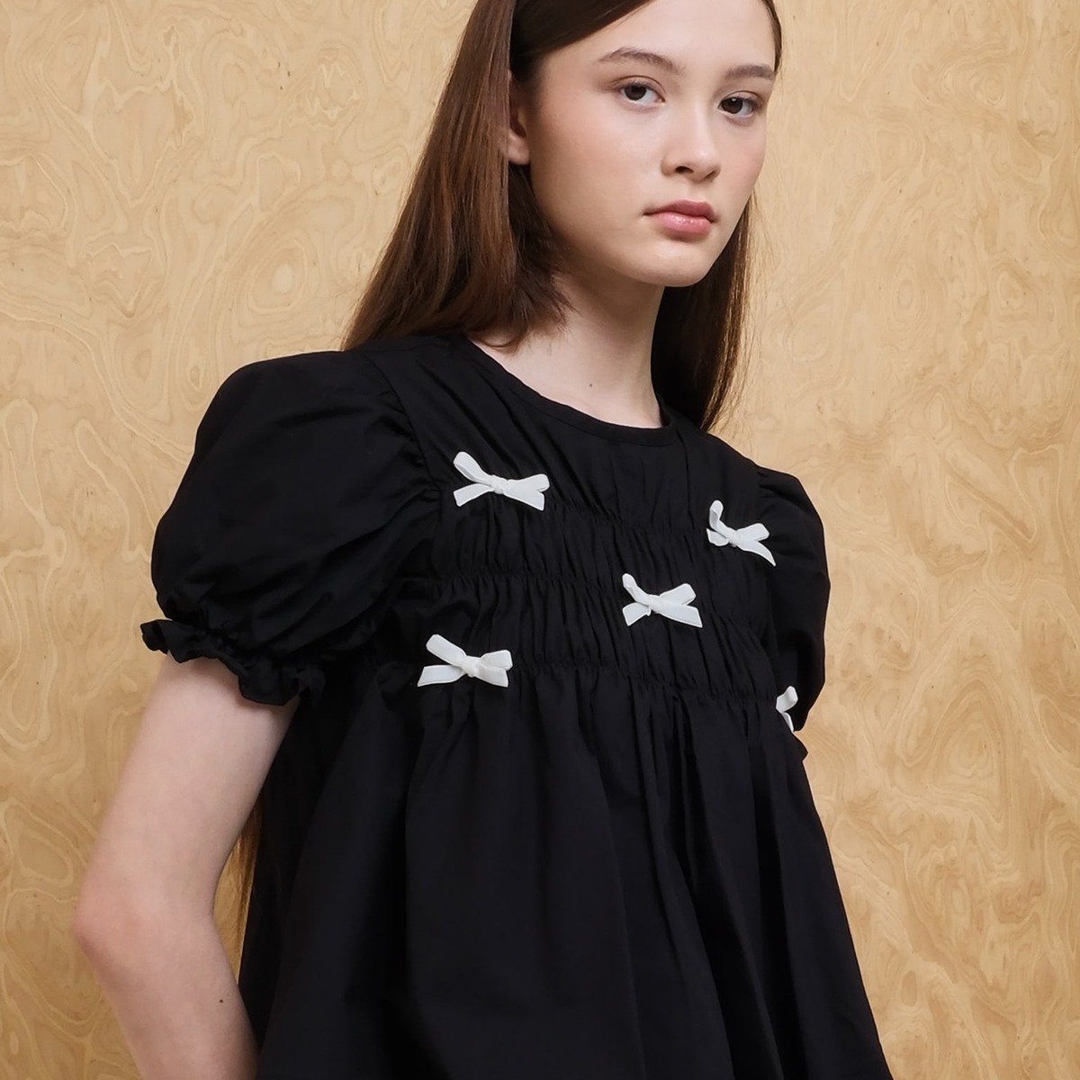 Ribbon Smock Top - Black & White