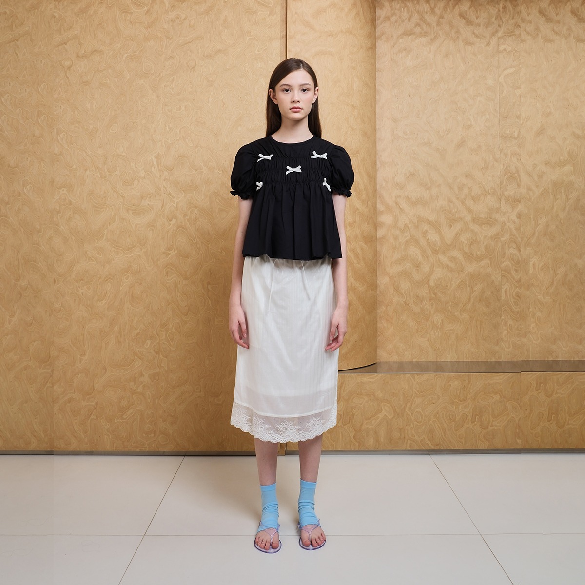 Ribbon Smock Top - Black & White