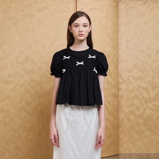  Ribbon Smock Top - Black & White