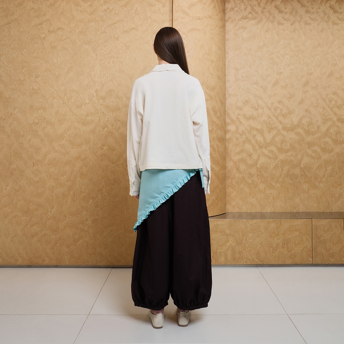 Vintage Lace Oversize Polo in Beige