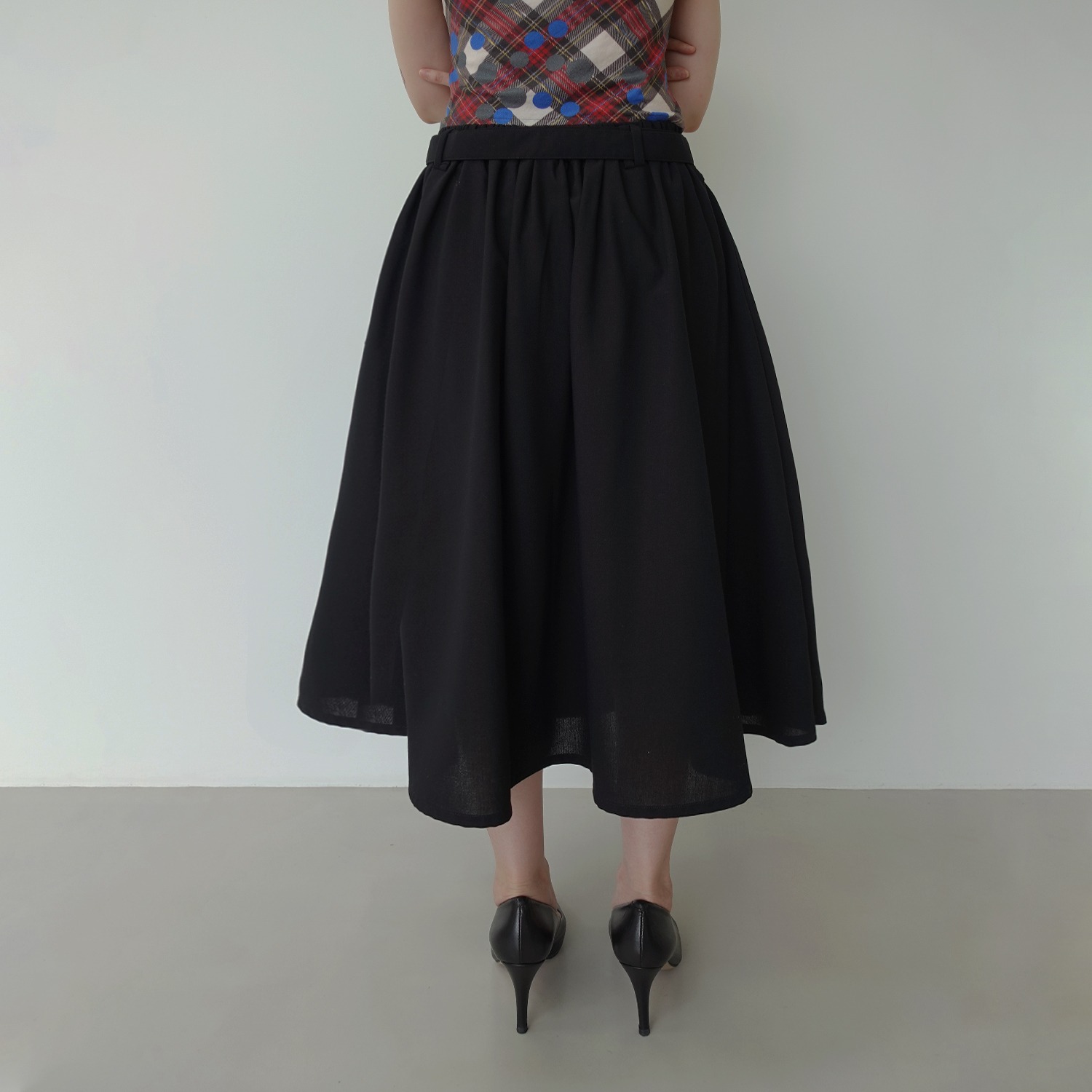 Belted Flare Skirt in Black