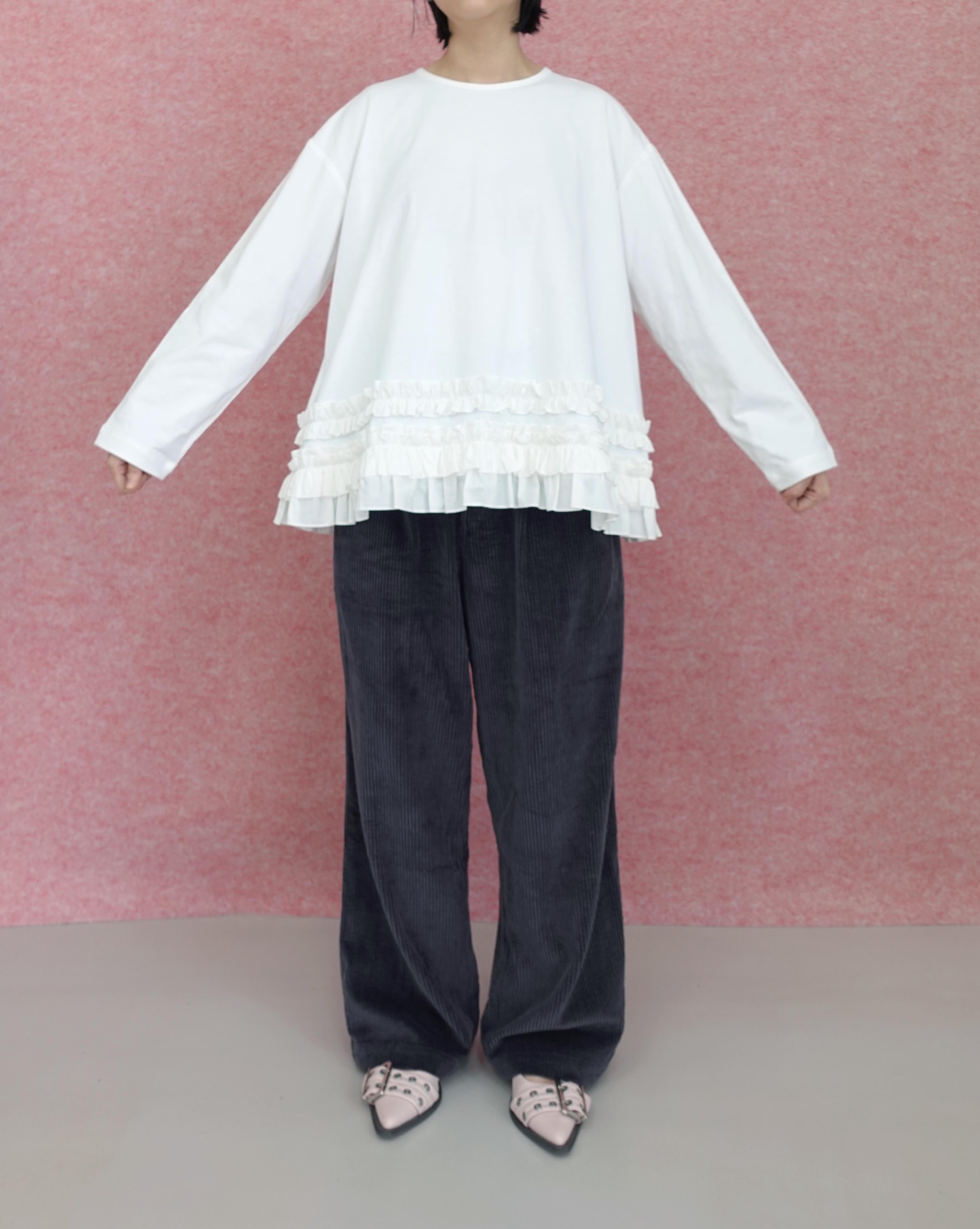 Frill Oversize Swing Top in White