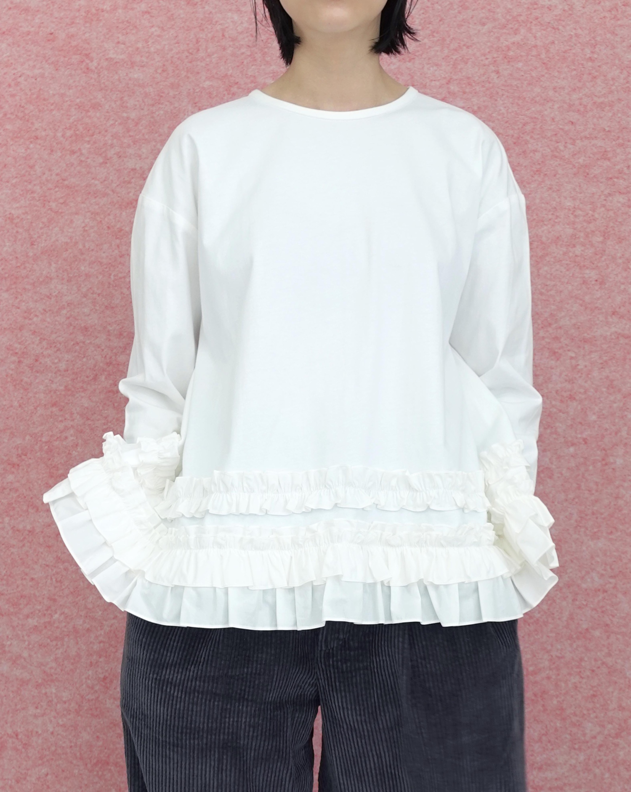 Frill Oversize Swing Top in White