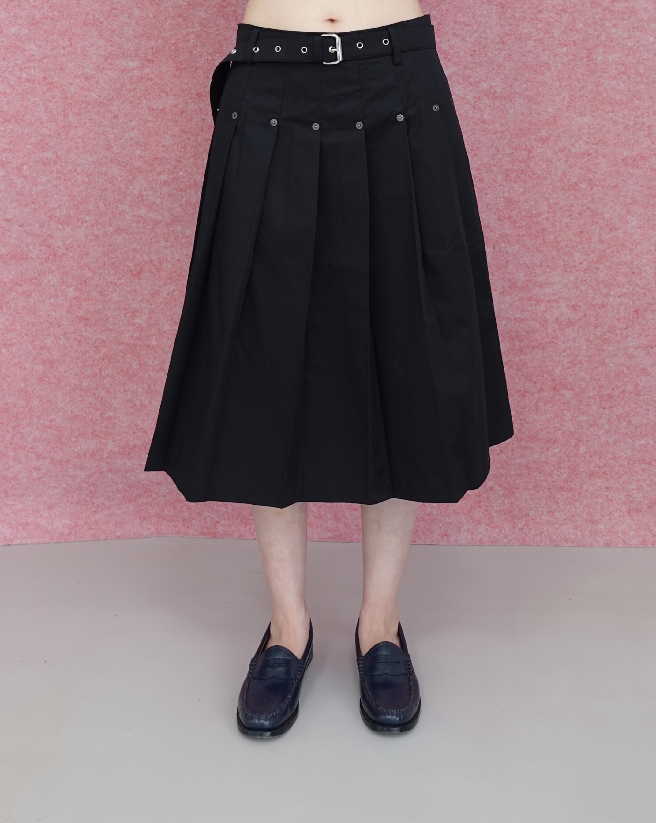 Rivet Belted Skirt in Black