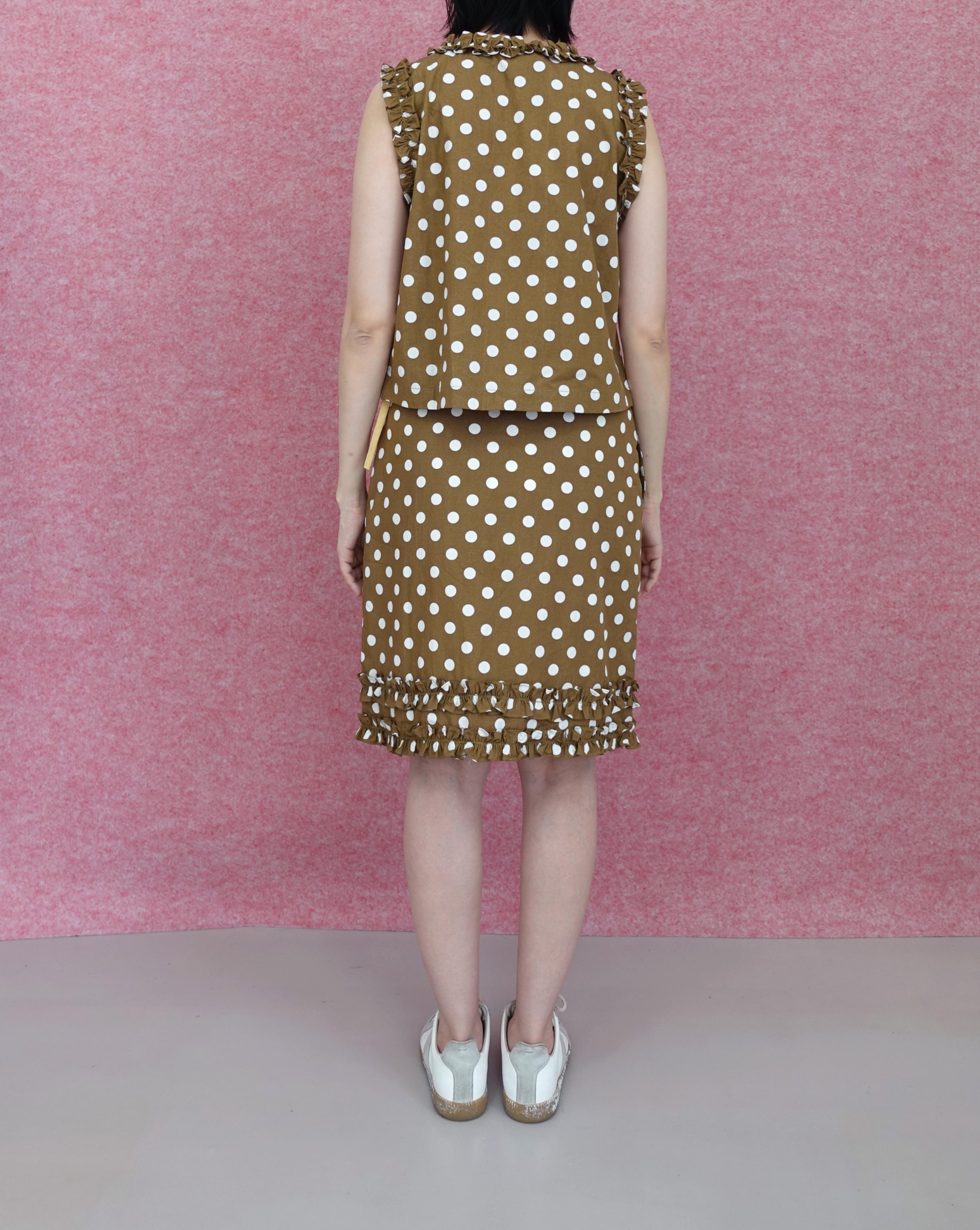 Frill Polka Skirt in Brown