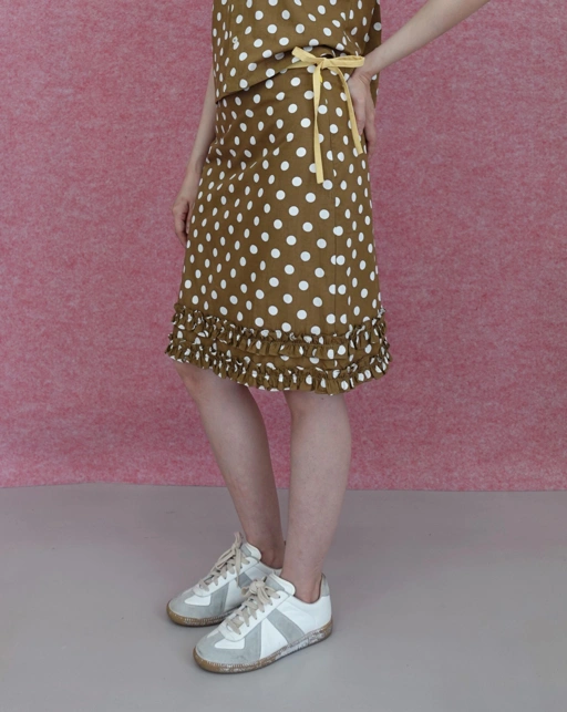 Image of Frill Polka Skirt in Brown