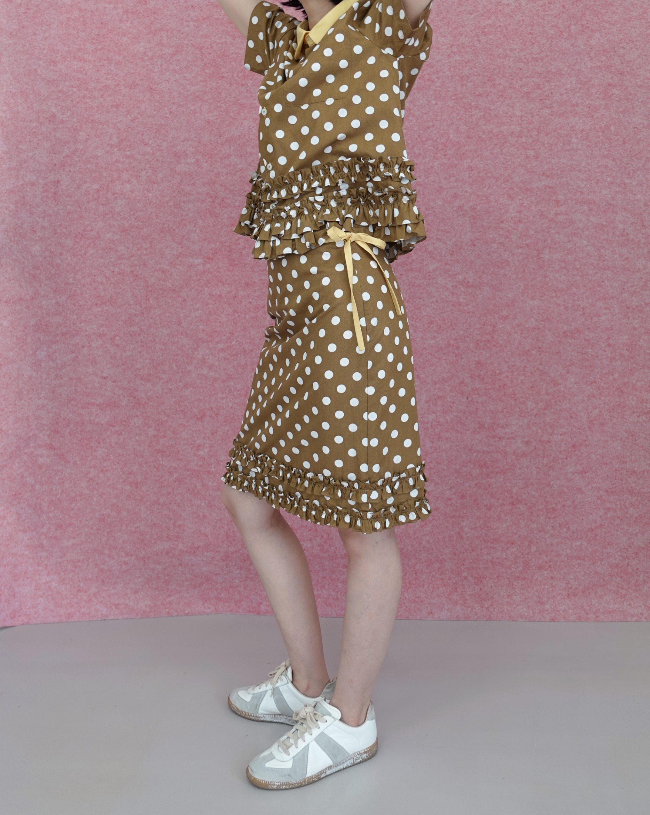 Frill Polka Skirt in Brown