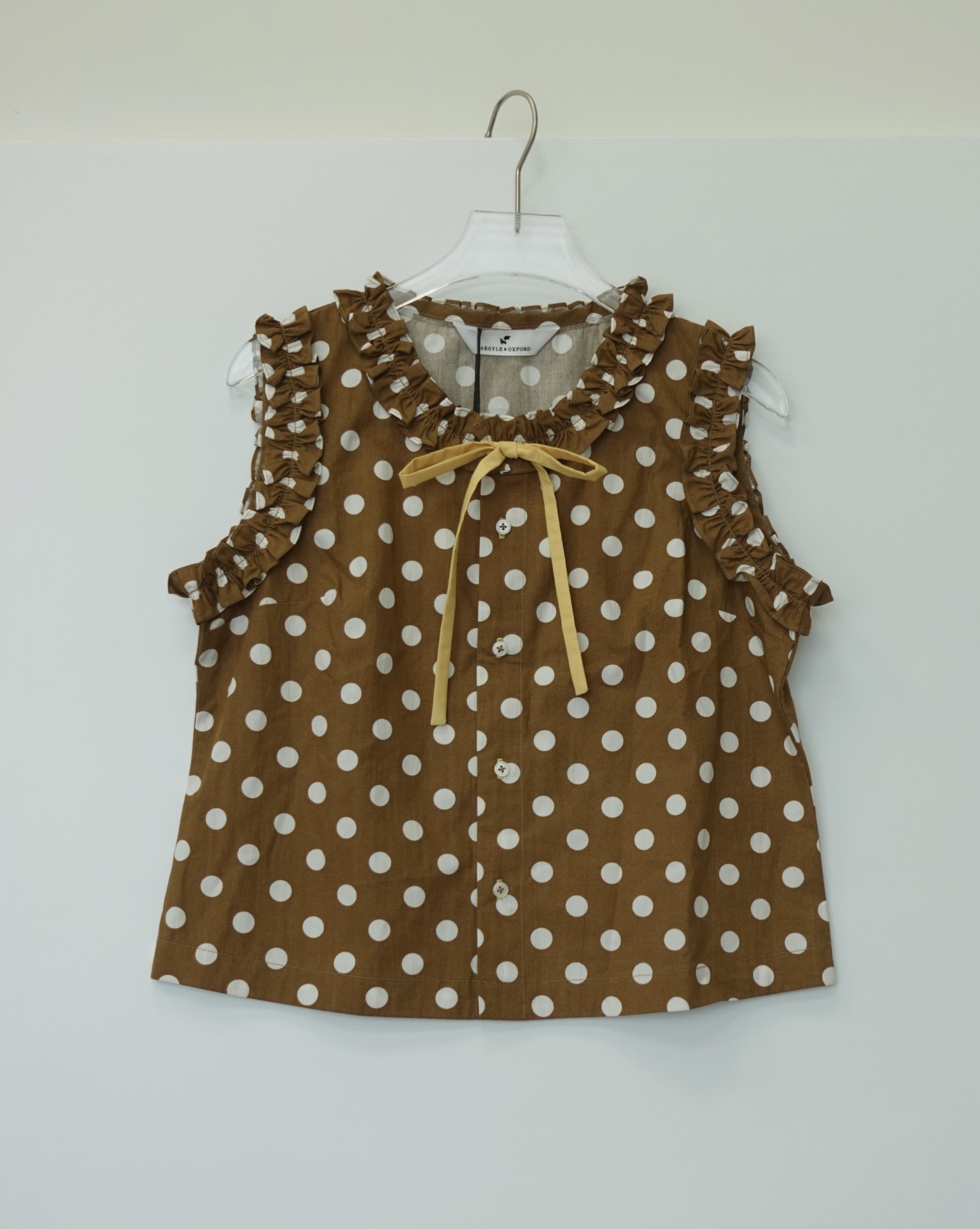 Frill Polkadot Top - Brown