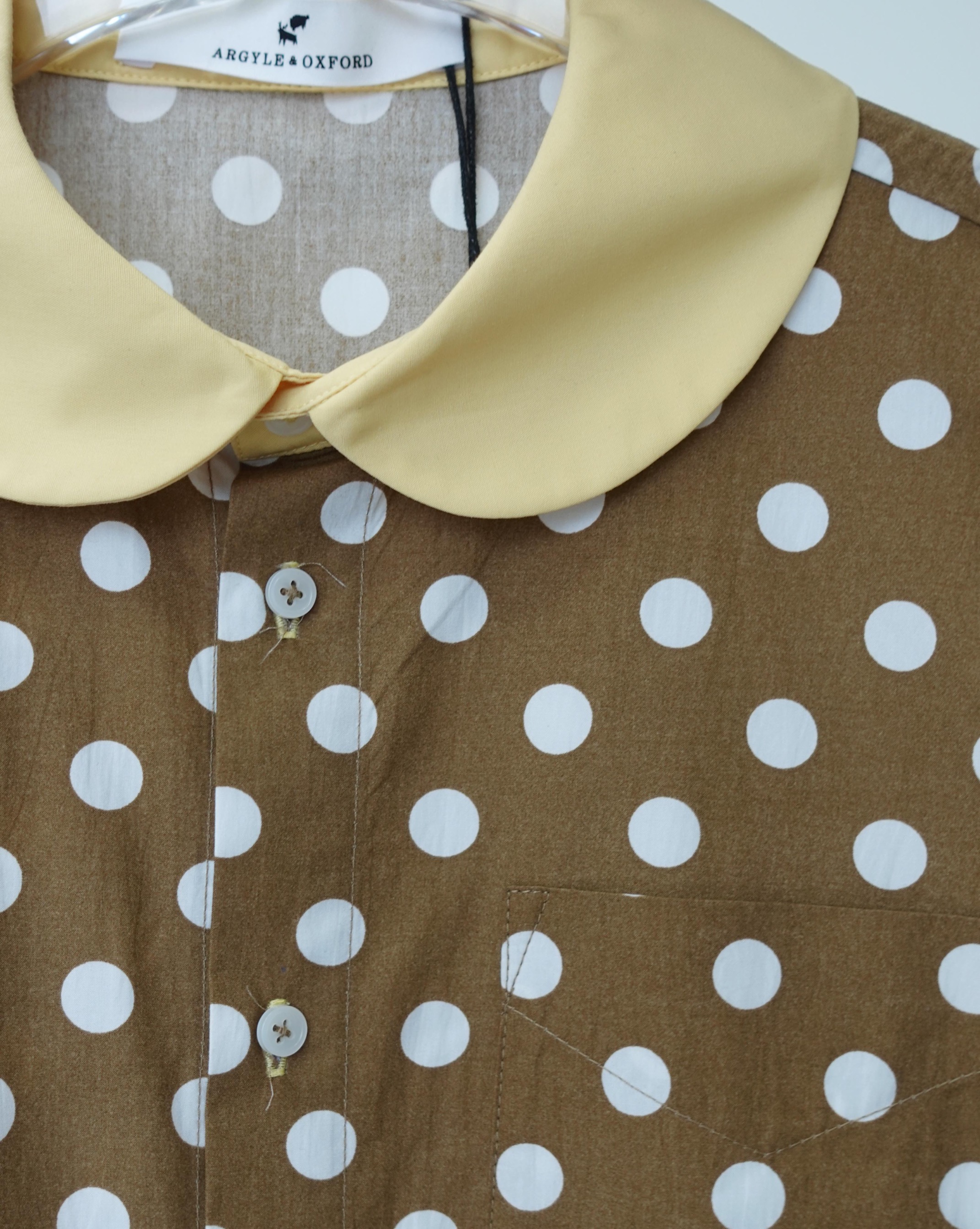 Frill Polkadot SS Shirt - Brown