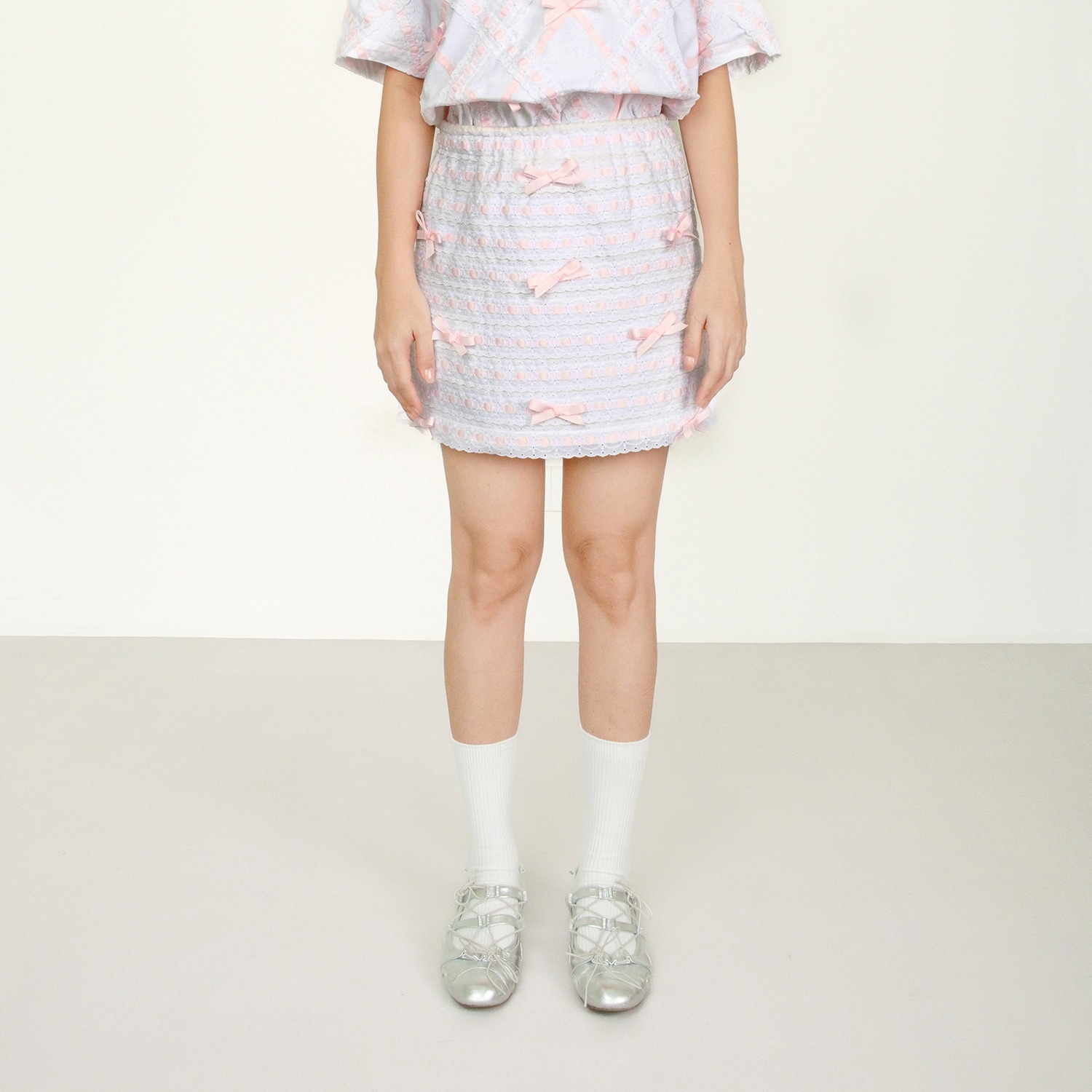 Broderie Pink Ribbon Mini Skirt