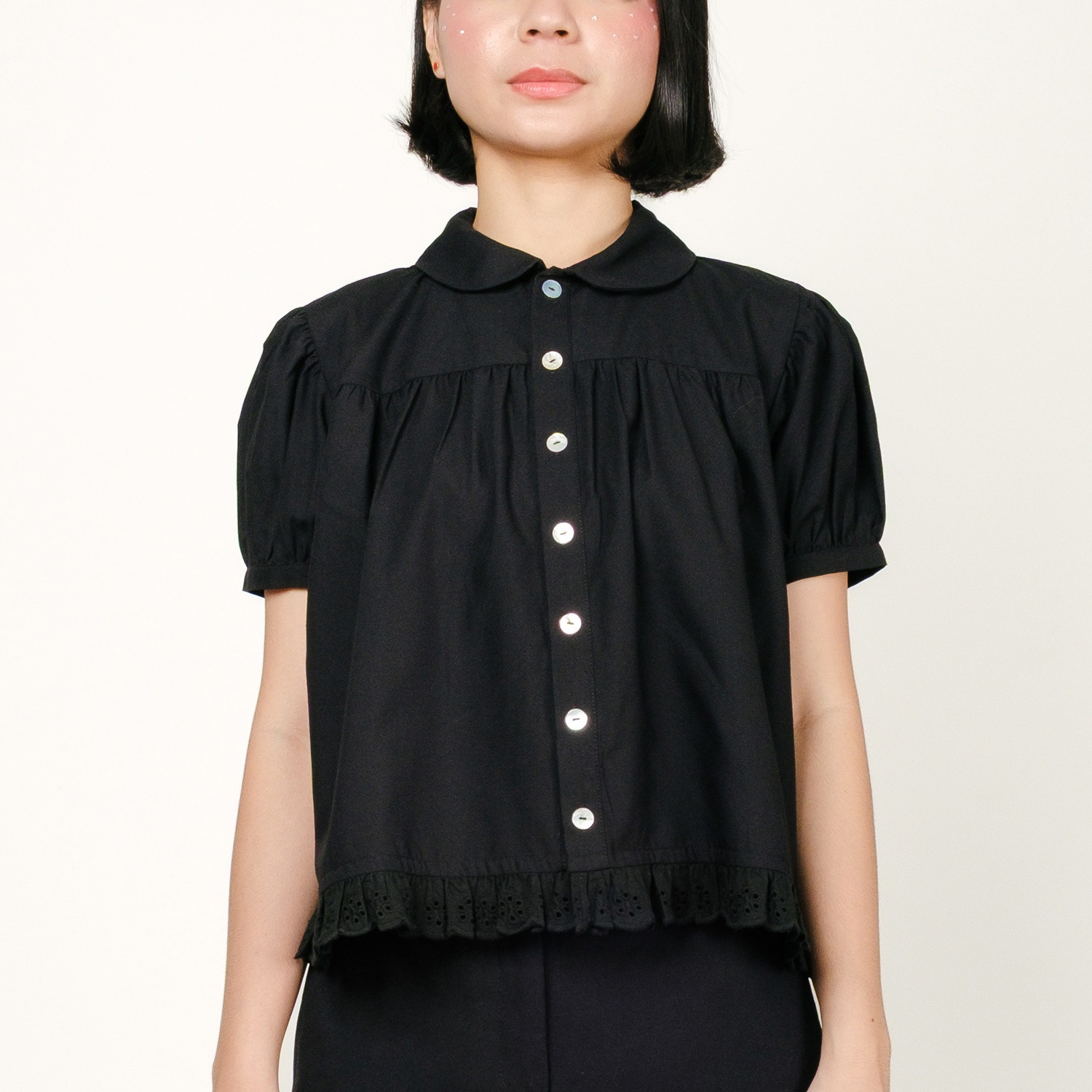 Broderie Puff Vintage Shirt in Black