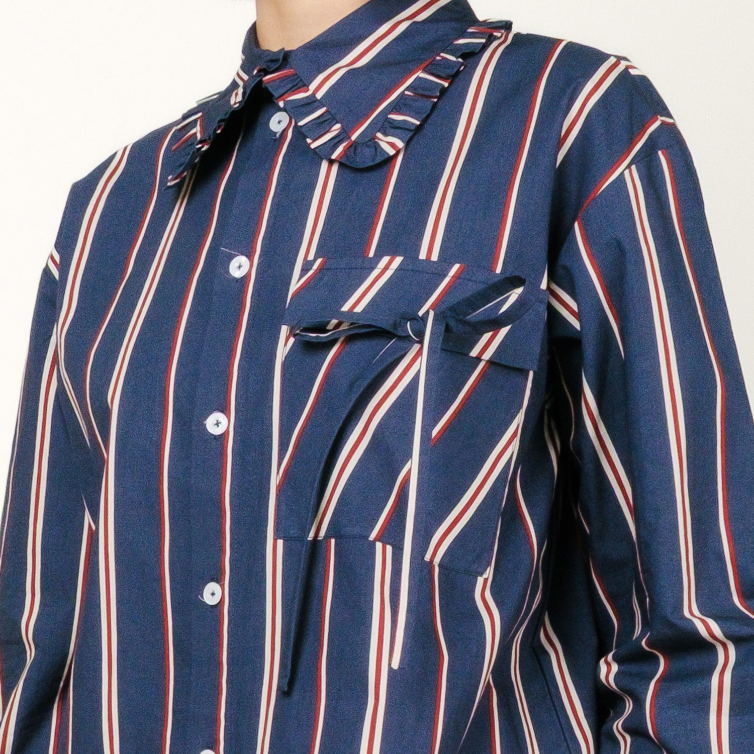 Ribbon Stripes Scandi Shirt in Navy