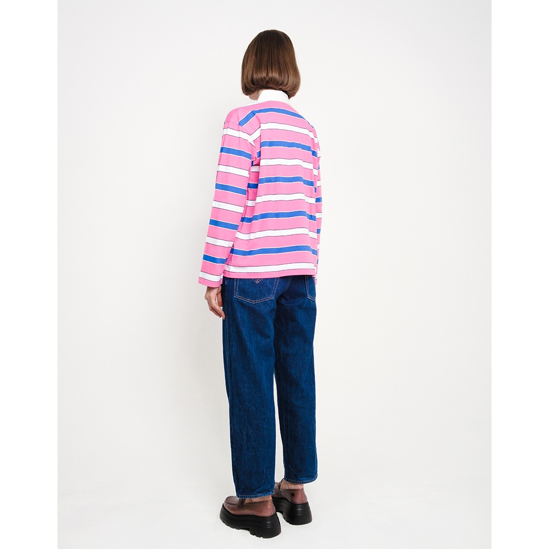 Stripes LS Polo Shirt in Pink