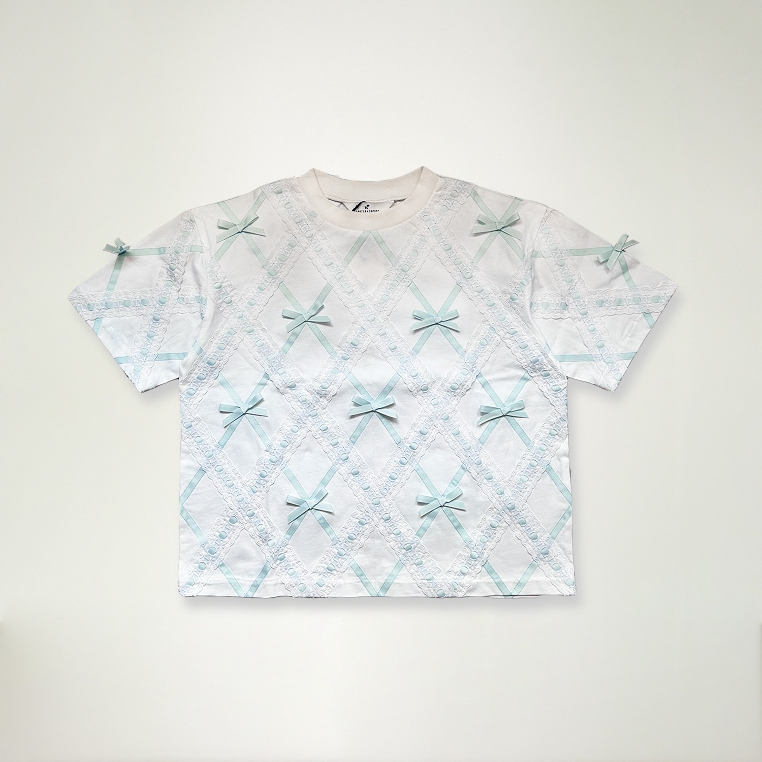 Argyle Broderie Ribbon T-shirt in Blue