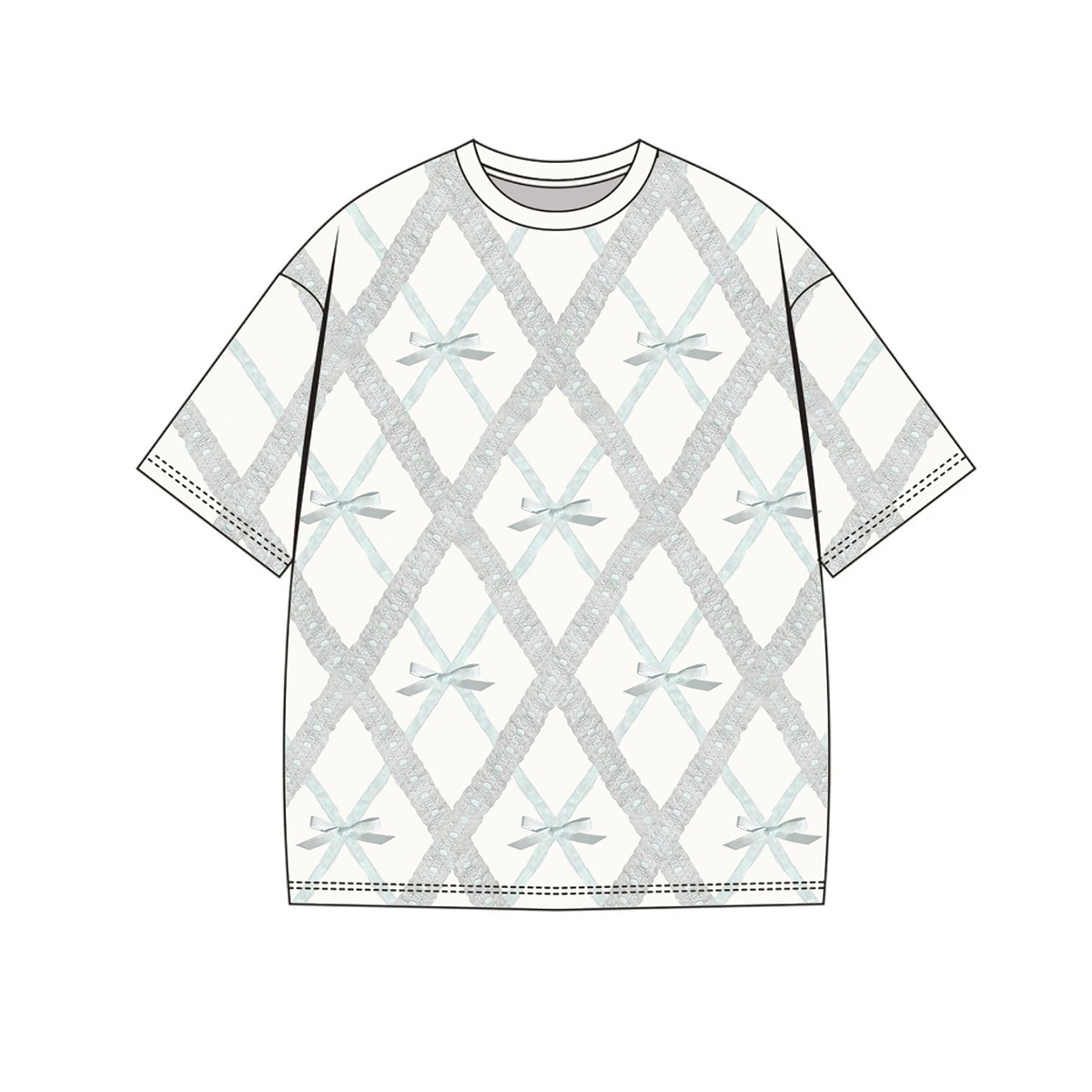 Argyle Broderie Ribbon T-shirt in Pink