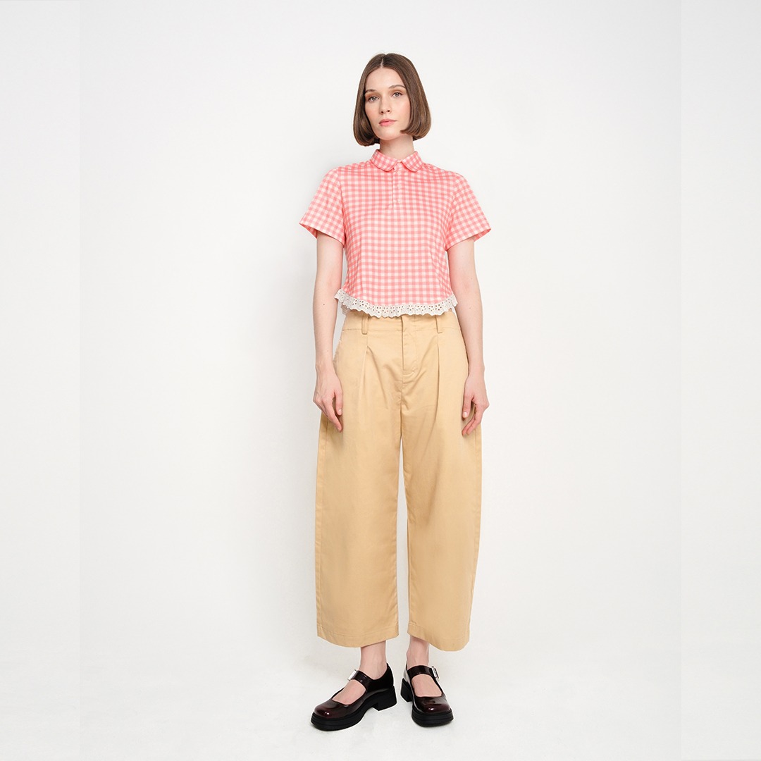 Broderie Gingham Baby Polo in Coral