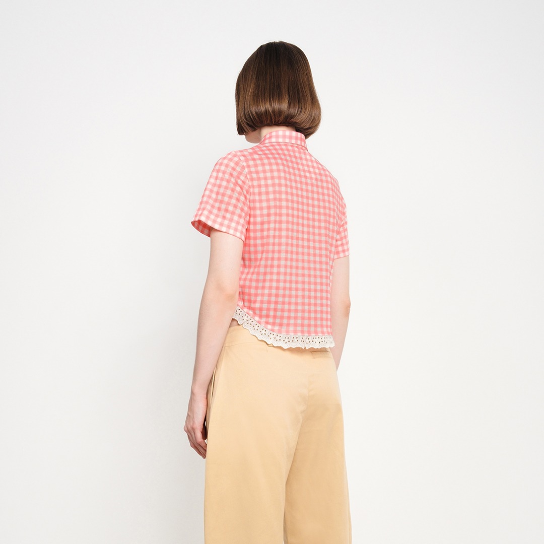 Broderie Gingham Baby Polo in Coral