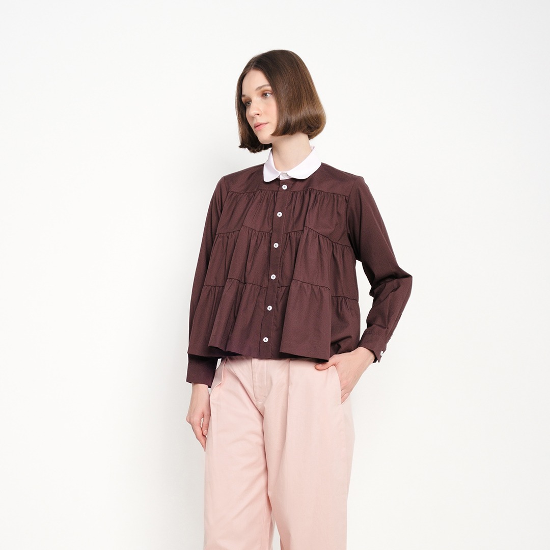 Mahogany Club Collar Tiered Shirt