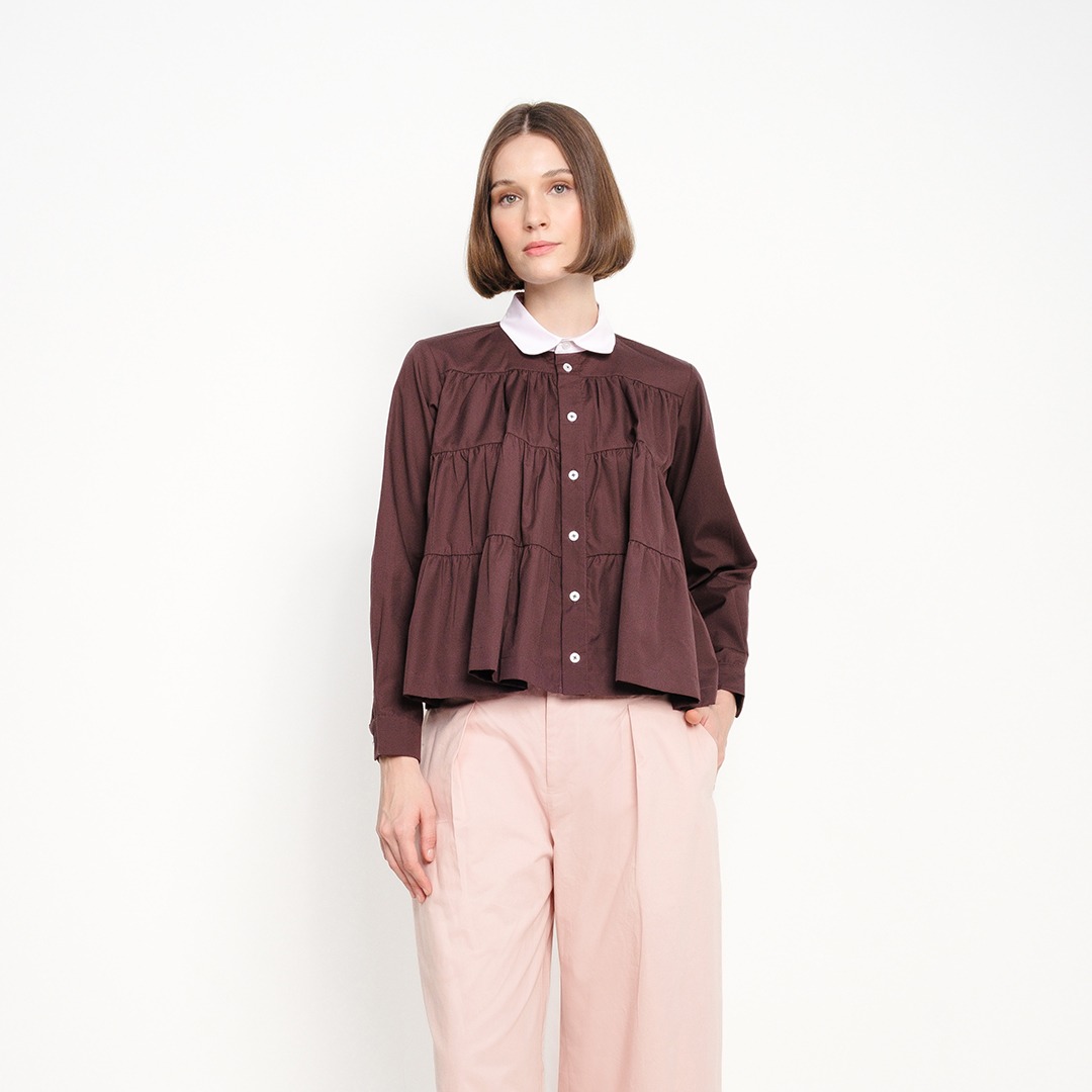 Mahogany Club Collar Tiered Shirt