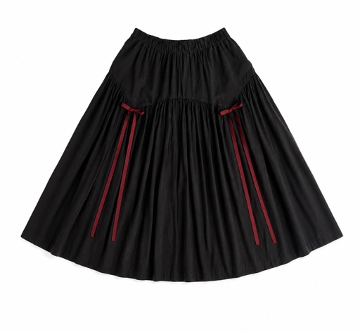 Ribbon Flare Skirt in Black