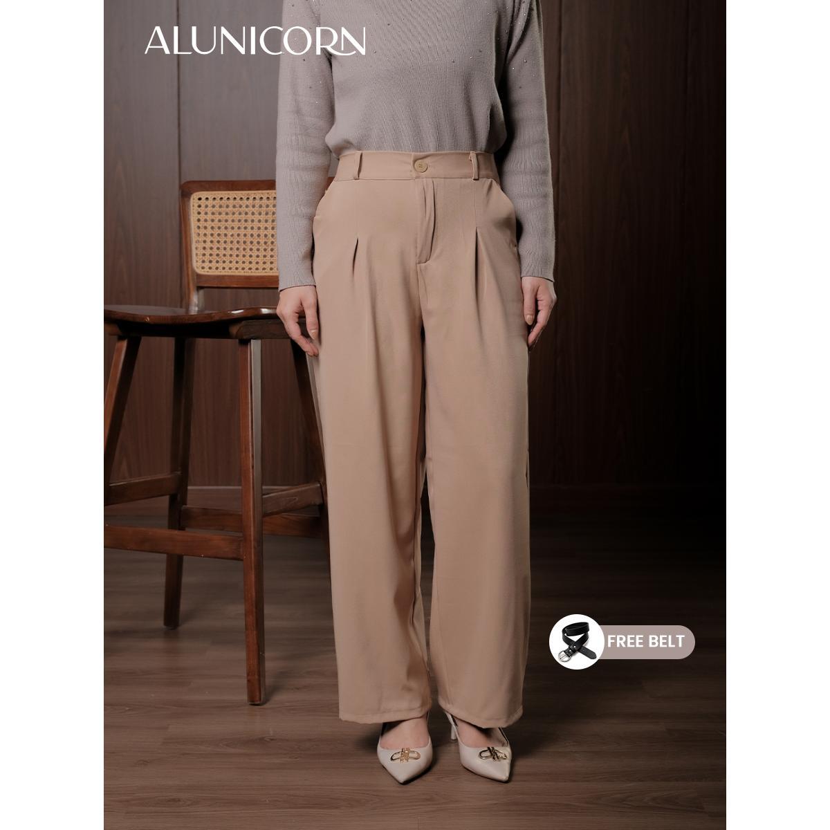 Alunicorn - Pants Fella - Premium Highwaist Trousers - Celana Panjang Wanita Kulot Loose - Free Belt
