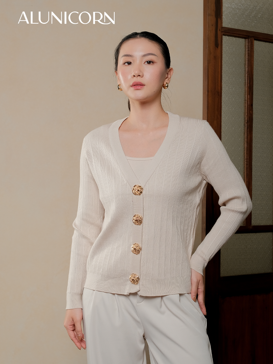 Alunicorn - Kira Cardigan Knit | Cardigan Rajut Wanita Premium Kancing Gold | Atasan Knitwear Wanita Elegan