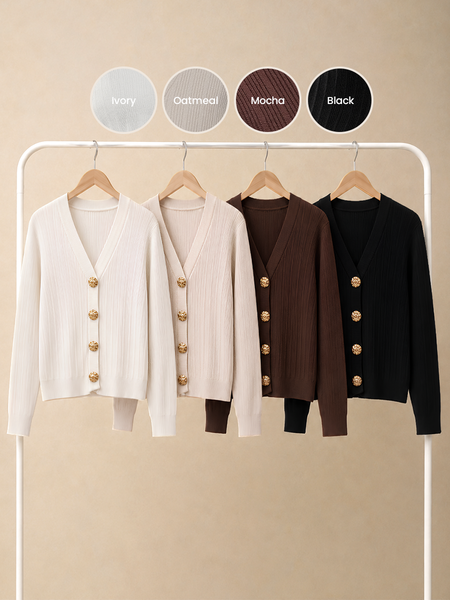 Alunicorn - Kira Cardigan Knit | Cardigan Rajut Wanita Premium Kancing Gold | Atasan Knitwear Wanita Elegan