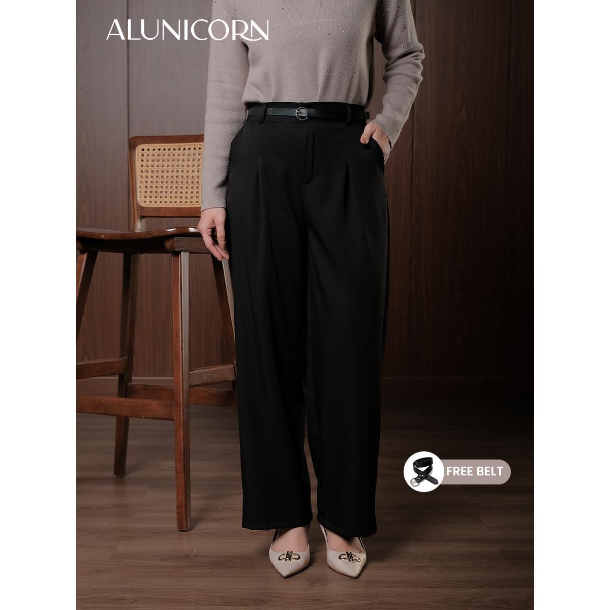 Alunicorn - Pants Fella - Premium Highwaist Trousers - Celana Panjang Wanita Kulot Loose - Free Belt