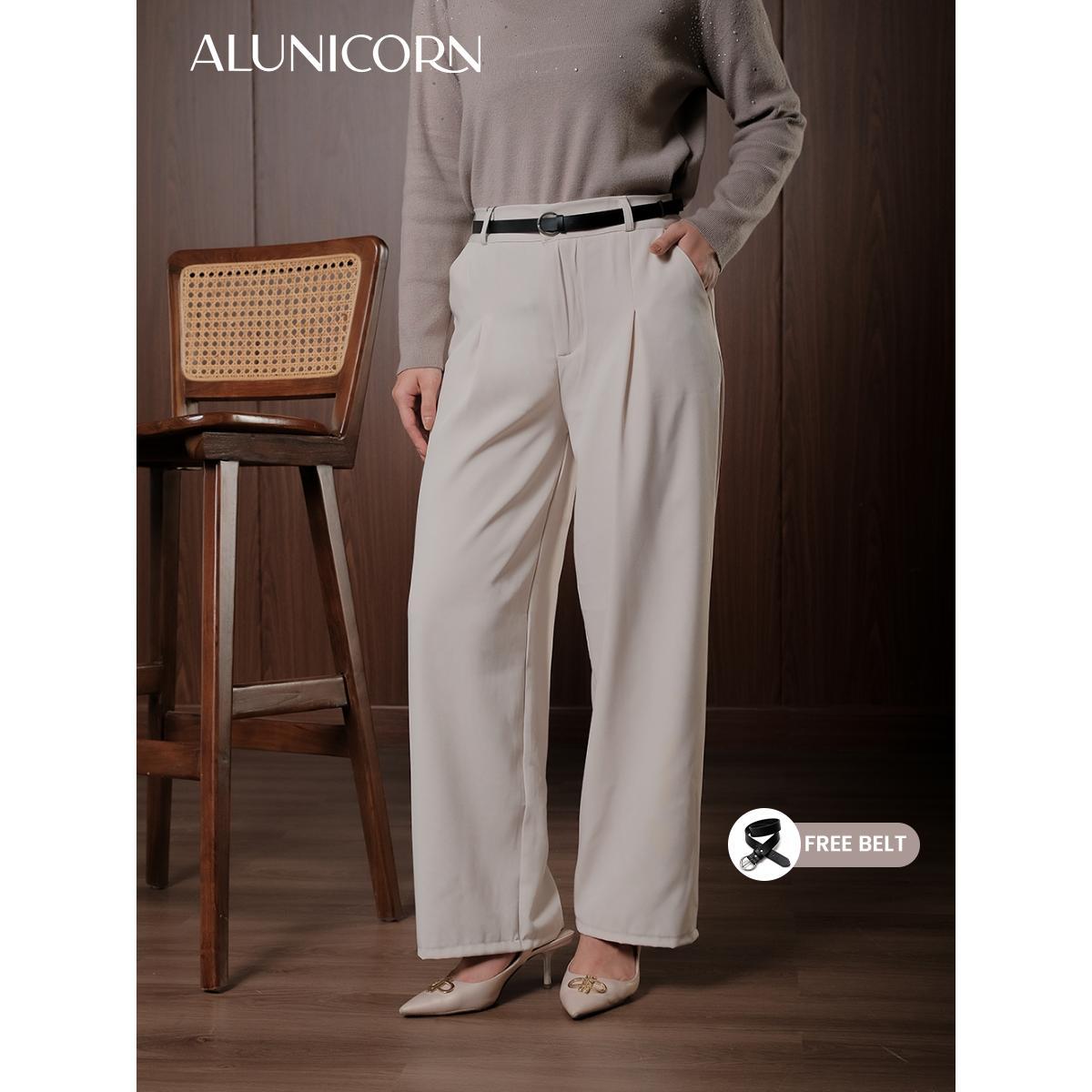 Alunicorn - Pants Fella - Premium Highwaist Trousers - Celana Panjang Wanita Kulot Loose - Free Belt